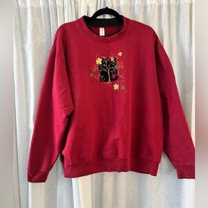 Red Sweatshirt with Fall Embroidery
